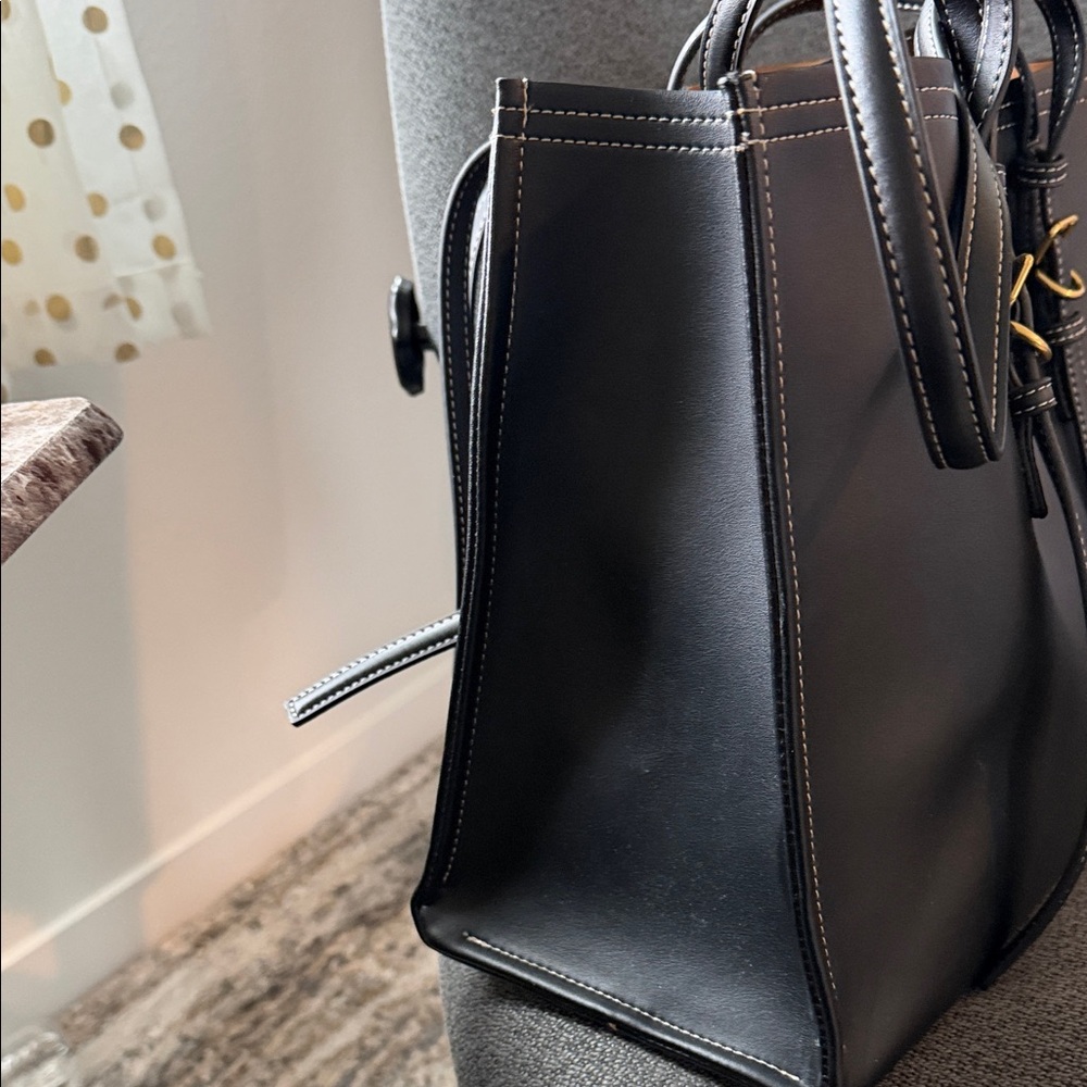 Italian Leather Black Tote Bag Made in Italy - Picture 4 of 15